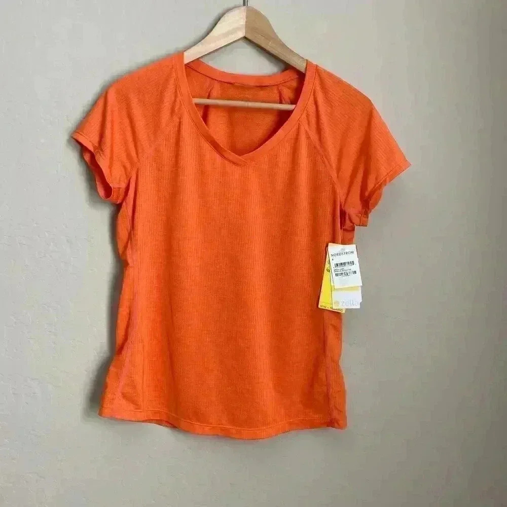 Zella Gym Training V-Neck Shirt Orange Size Small